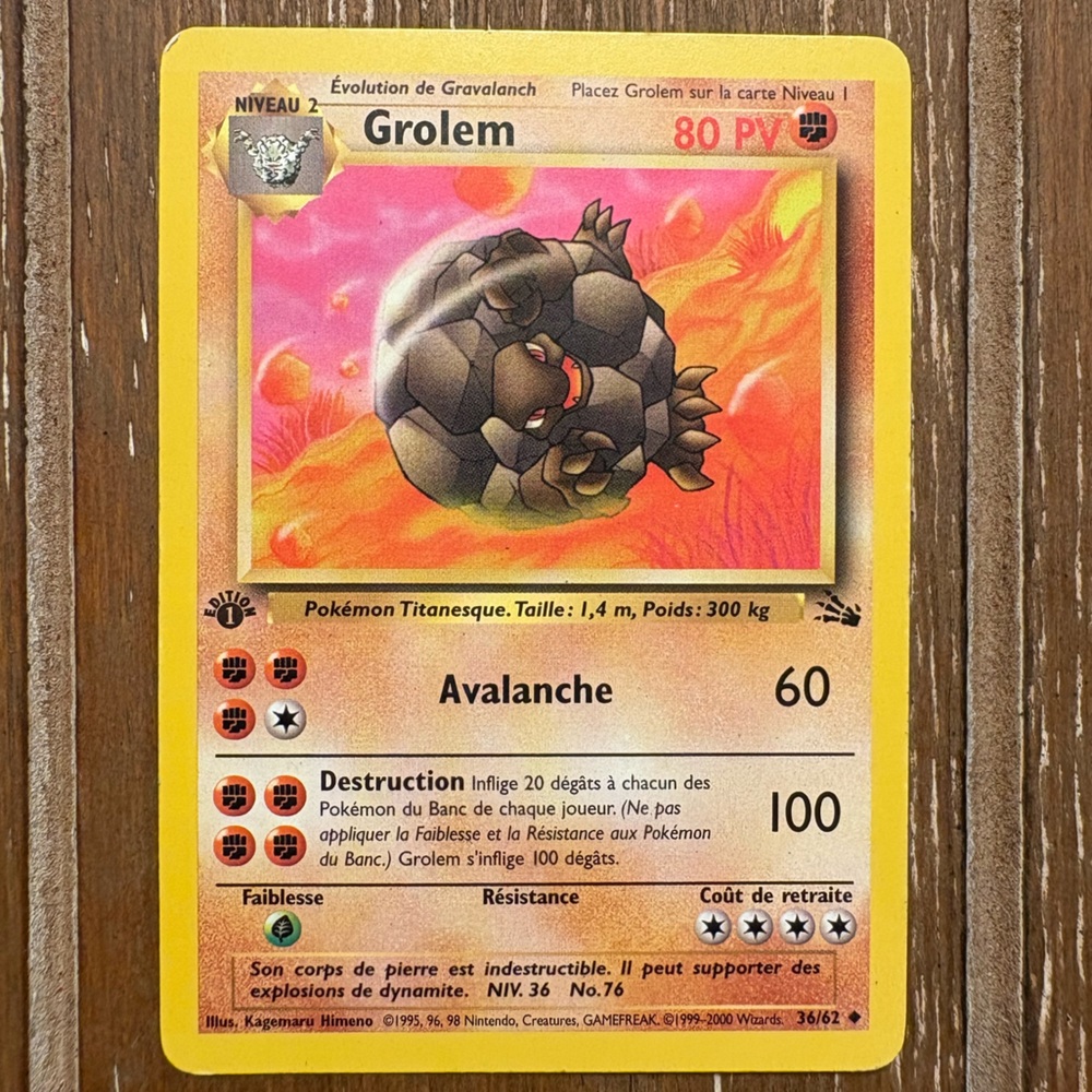 Pokémon French Grolem 36/62 1st Edition Trading Card